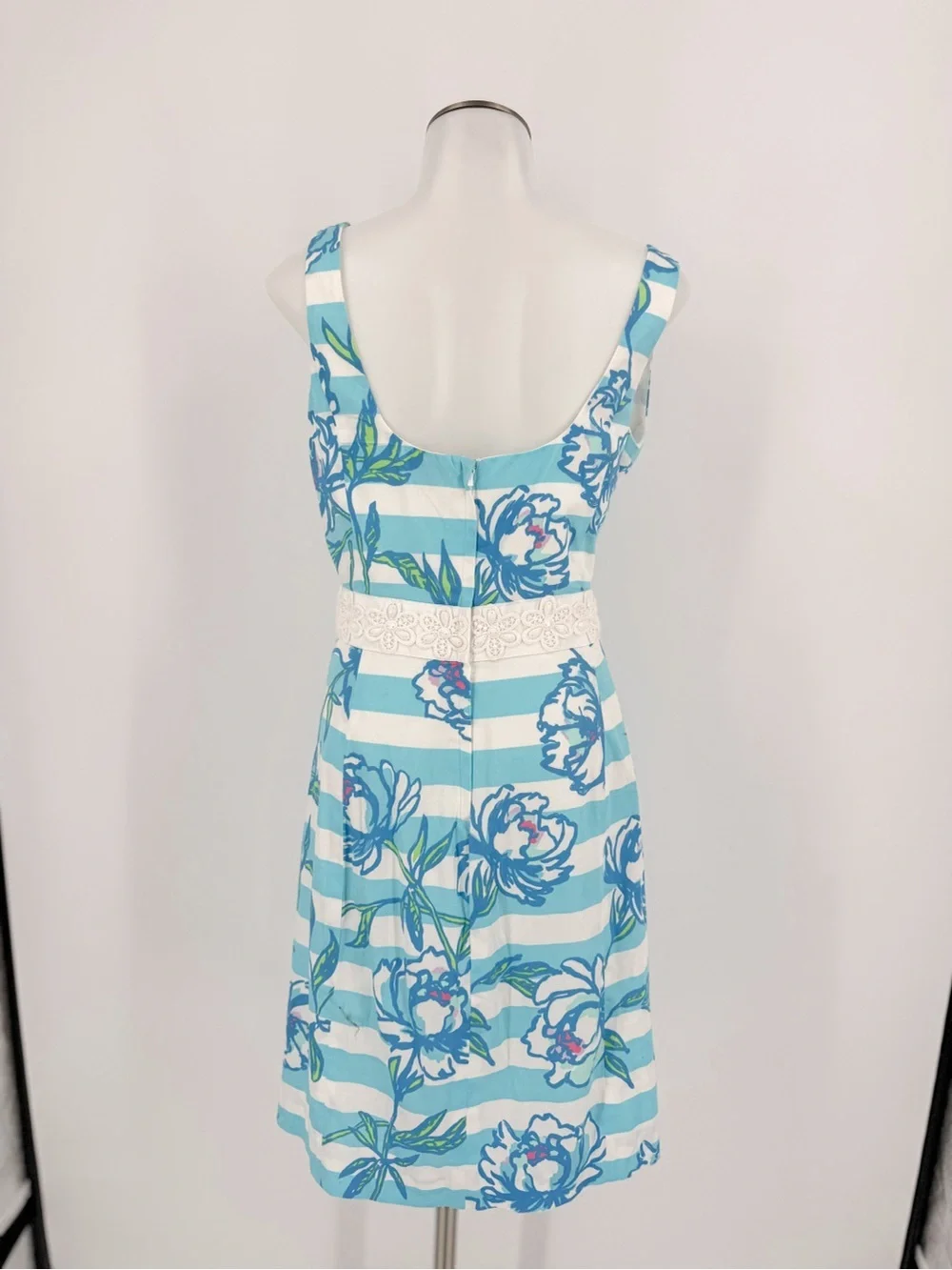 Lilly Pulitzer Blue & White Floral Striped Sleeveless Dress